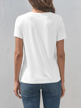 White T-Shirt with Colorful Text Basic Opaque Stretchy Polyester Blend
