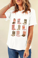 White T-Shirt with Cowboy Boot Graphics for Women