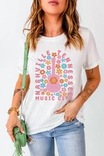 White T-Shirt with Floral Guitar Design for Women