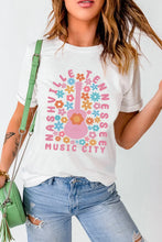 White T-Shirt with Floral Guitar Design for Women