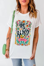White T-Shirt with Floral He is Risen Design for Women White