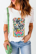 White T-Shirt with Floral He is Risen Design for Women