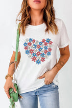 White T-Shirt with Floral Heart Design for Women