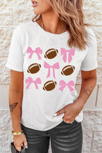 White T-Shirt with Football and Pink Bow Pattern for Women White