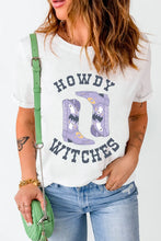 White T-Shirt with Howdy Witches Cowboy Boot Graphic