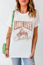 White T-Shirt with Long Live Cowboys Graphic for Women
