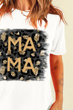 White T-Shirt with Mama Leopard Print Design and Rolled Sleeves