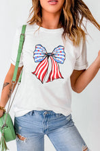 White T-Shirt with Patriotic Bow Graphic for Women