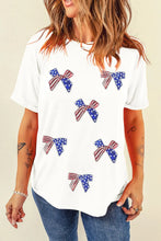 White T-Shirt with Patriotic Sequin Bow for Women