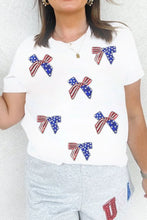 White T-Shirt with Patriotic Sequin Bow for Women