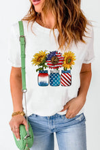 White T-Shirt with Patriotic Sunflower Design for Women