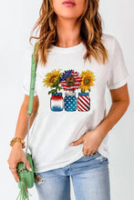 White T-Shirt with Patriotic Sunflower Design for Women