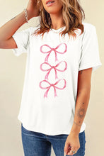 White T-Shirt with Pink Bow Design for Women White