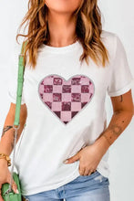 White T-Shirt with Pink Checkered Heart and Sequin Detail Woman T Shirts