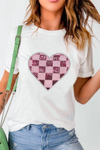 White T-Shirt with Pink Checkered Heart and Sequin Detail