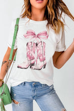 White T-Shirt with Pink Cowboy Boots Graphic for Women White