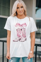 White T-Shirt with Pink Cowboy Boots Graphic for Women