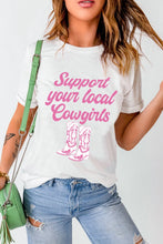 White T-Shirt with Pink Support Your Local Cowgirls Graphic