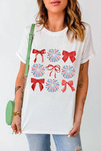 White T-Shirt with Red Bows and Firework Design for Women White