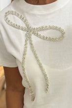 White T-Shirt with Rhinestone Bow for Women