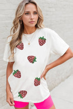 White T-Shirt with Sequin Strawberry Pattern for Women