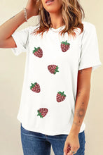 White T-Shirt with Sequin Strawberry Pattern for Women
