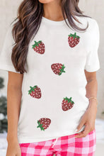 White T-Shirt with Sequin Strawberry Pattern for Women