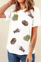 White T-Shirt with Sequined Crawfish Boil Design White