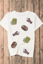 White T-Shirt with Sequined Crawfish Boil Design Woman T Shirts