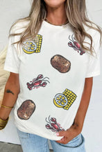 White T-Shirt with Sequined Crawfish Boil Design
