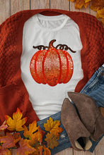White T-Shirt with Sequined Pumpkin Design for Women