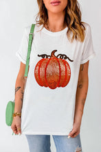 White T-Shirt with Sequined Pumpkin Design for Women