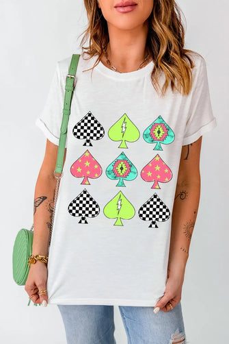 White T-Shirt with Spade Pattern for Women White