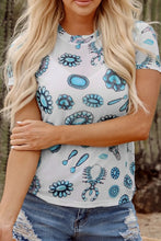 White T-Shirt with Turquoise Jewelry Print for Women
