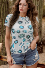 White T-Shirt with Turquoise Jewelry Print for Women