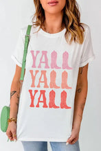 White T-Shirt with Yall and Cowboy Boot Graphic White Woman T Shirts