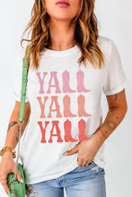 White T-Shirt with Pink Cowboy Boot Graphic and Yall Design