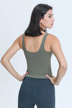 Olive green ribbed racerback tank top with high neck for bust length comfort