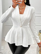 White Textured Cable-Knit Peplum Cardigan for Women White