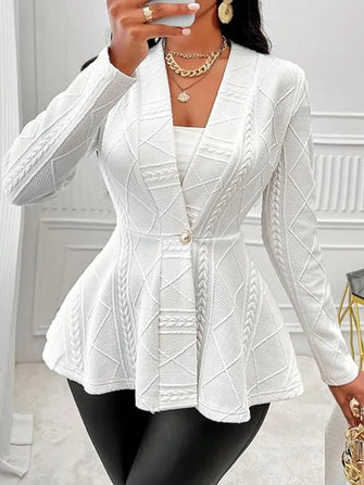 White Textured Cable-Knit Peplum Cardigan for Women White