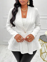 White Textured Cable-Knit Peplum Cardigan for Women