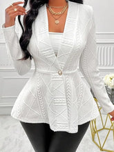 White Textured Cable-Knit Peplum Cardigan for Women