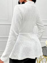 White Textured Cable-Knit Peplum Cardigan for Women