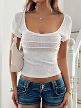 White Textured Knit Tie-Back Crop Top Woman Blouses
