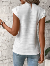 White Textured Mock Neck Cap Sleeve Top for Women