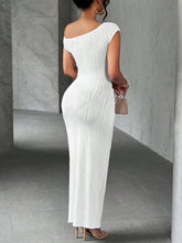 White Textured One-Shoulder Maxi Dress Basic Style