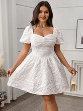 White Textured Puff Sleeve Smocked Dress