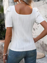 White Textured Short Puff Sleeve Top for Women