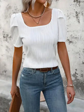 White Textured Short Puff Sleeve Top for Women Woman T Shirts