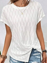 White Textured Short Sleeve Twist Knot Top for Women White